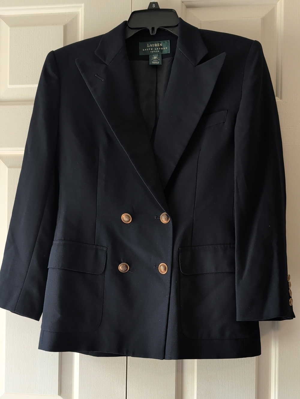 Lauren Ralph Lauren Petite 6P Navy Double-Breasted Blazer with Gold Buttons